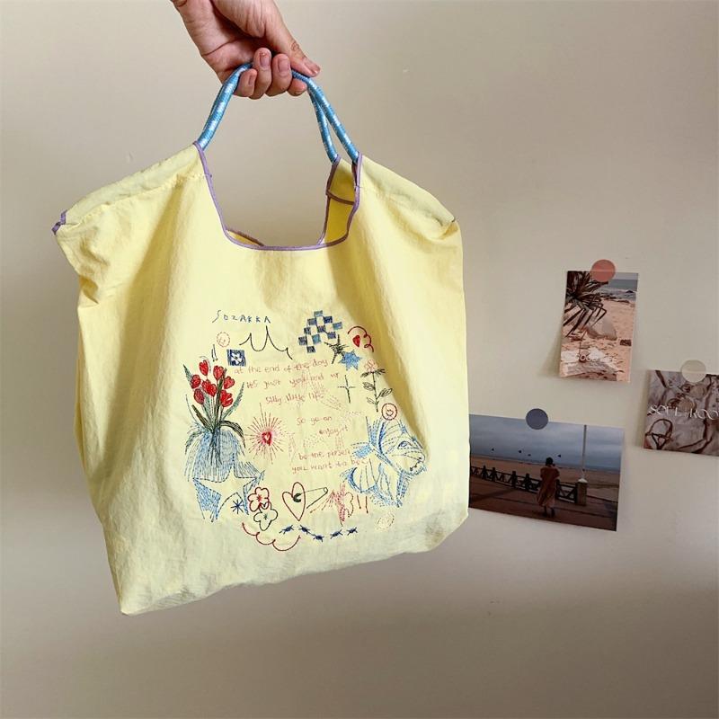 Small Fresh Embroidery Handheld Oxford Bag Girls Sweet Shopping Cloth Bag Student Class Handbag