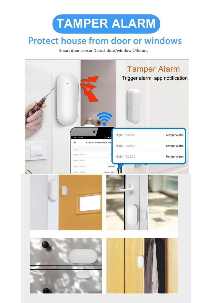 Graffiti Smart Zigbee Door/Window Magnetic Sensor with Remote Alarm & Tuya App Integration