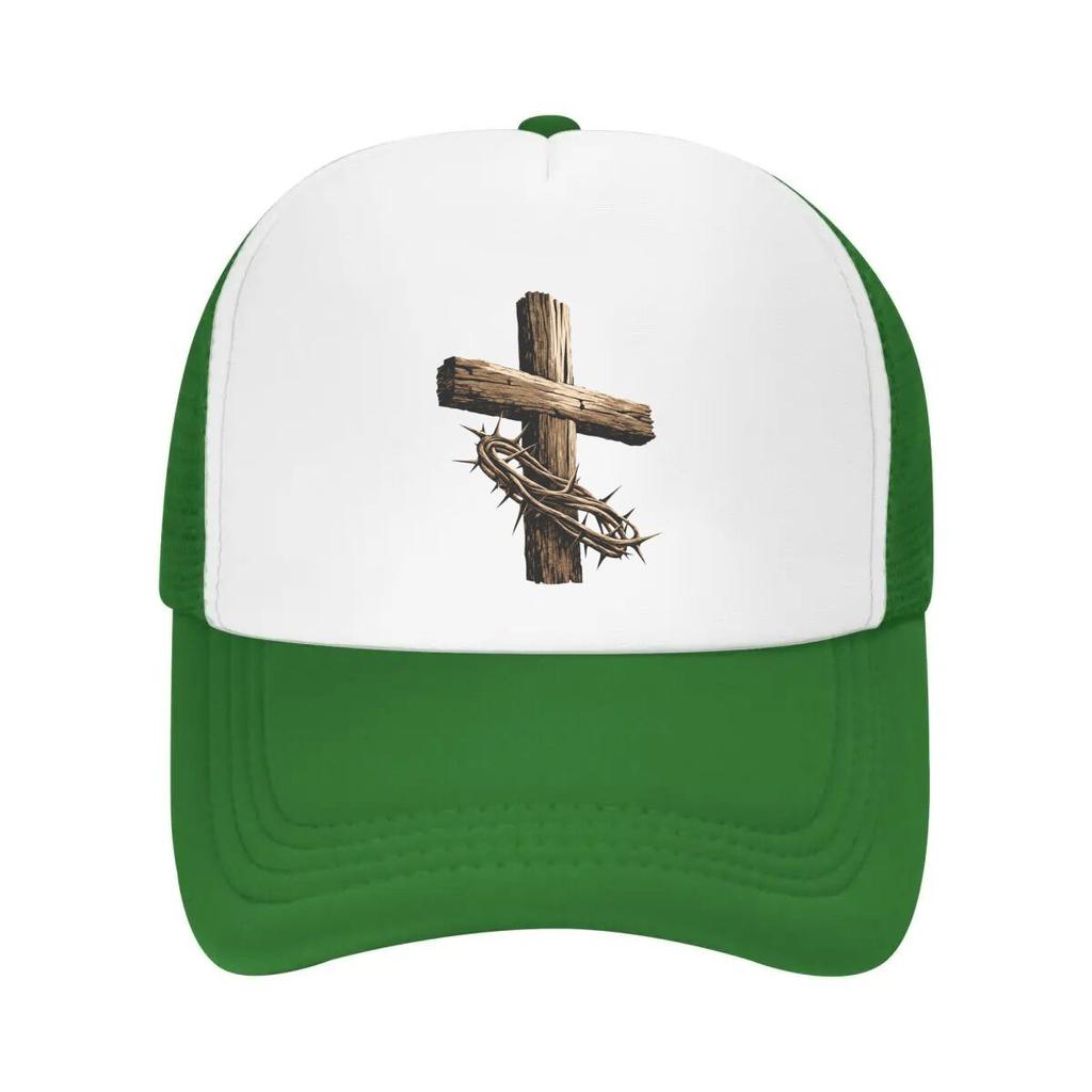 Rustic Faith Cross Thorn Emblem Mesh Baseball Cap Casual Hat Outdoor For Womens Unisex FeUnisex