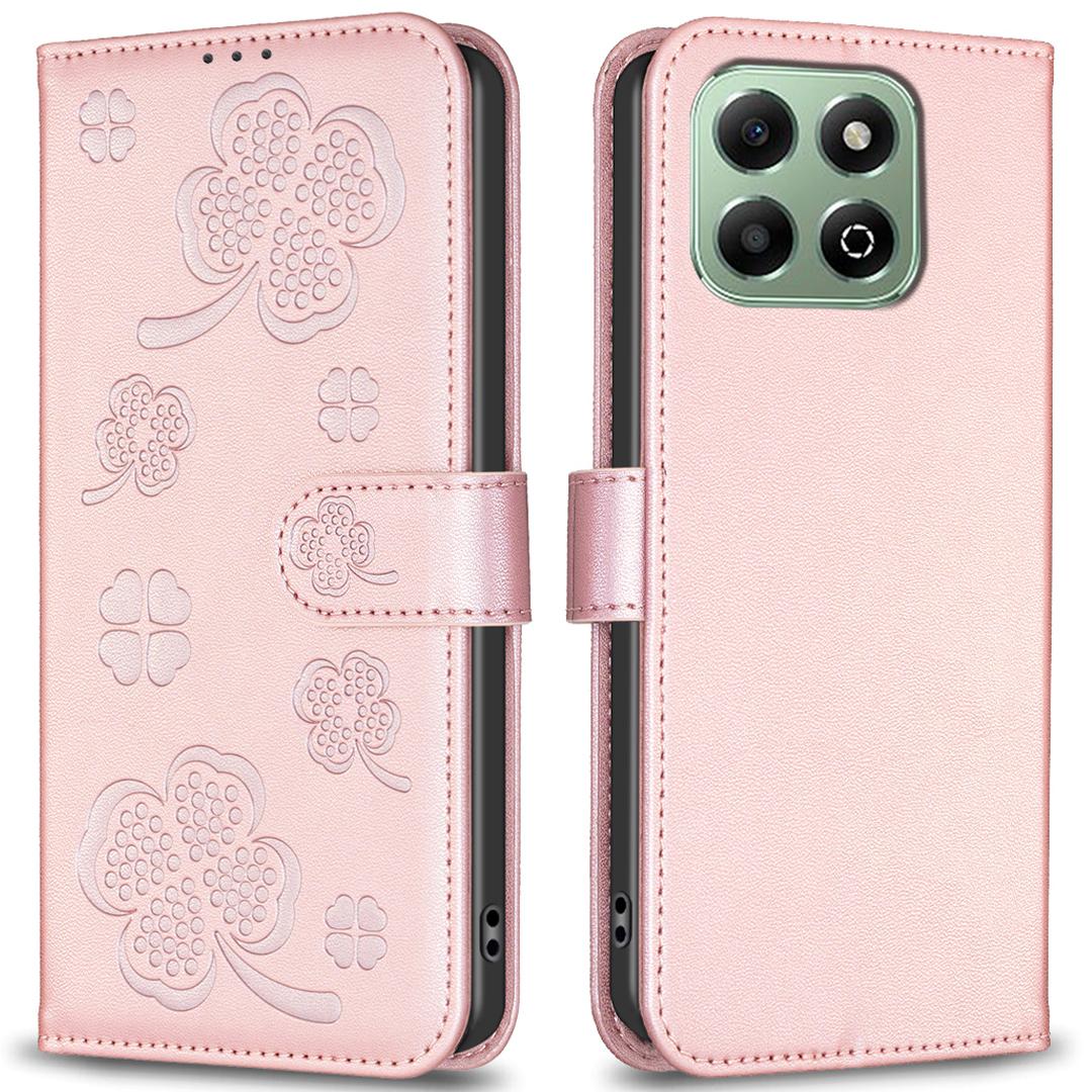 

Для Honor X6b 4G Чехол-кошелек с узором «Клевер», откидная крышка из искусственной кожи Pink