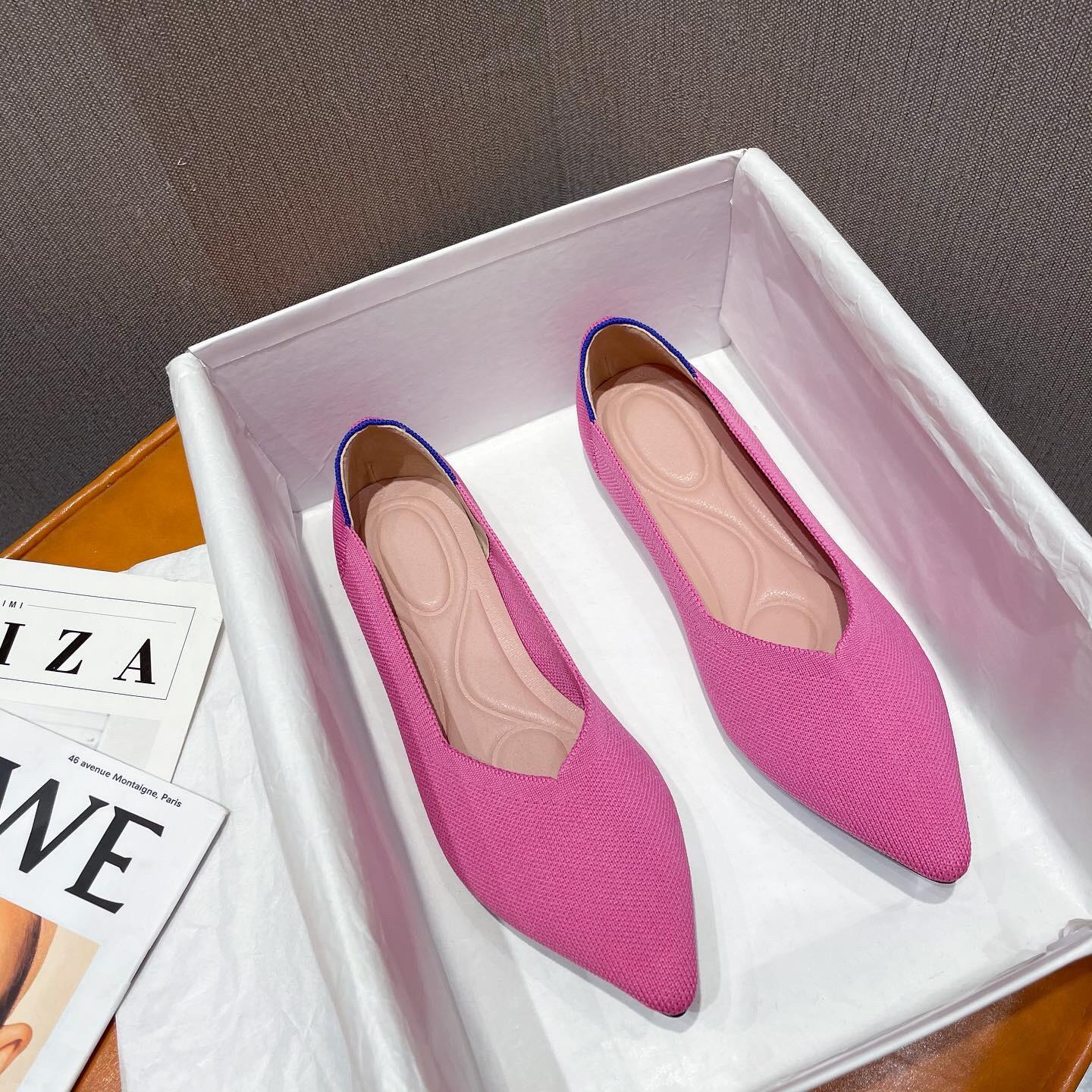 

Плоские одинарные туфли женские балетки Fly вязаные туфли остроконечные вязаные туфли Egg Roll 37 розы красного