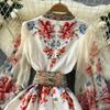 Floral Summer Dress Women Slim Waist Bandage Temperament Robe Femme  Vestidos De Mujer Vintage Elegant Maxi Dresses 27w921
