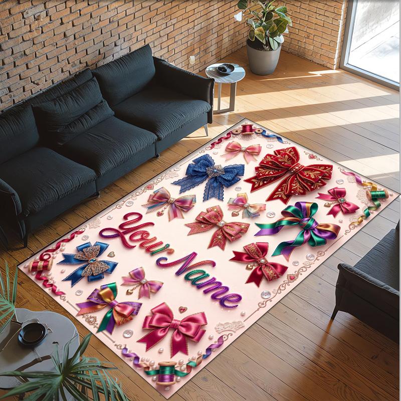 Rainbow Theme Crystal Velvet Floor Rug Personalized Custom Name Text Warm Carpet Home Decoration