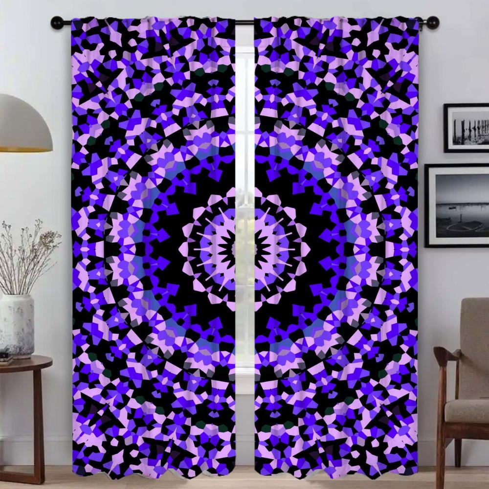 Window Curtain for Room 2 Panel Trippy Vibrant Mandalas Kitchen Curtains Halloween Decoration Shades Tulle for Bedroom Partition