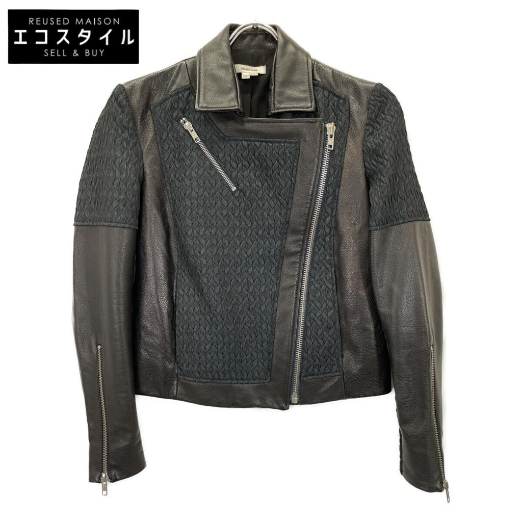 Helmut Lang Black Mixed Material Leather Double Rider's Jacket Jacket P blackUsed