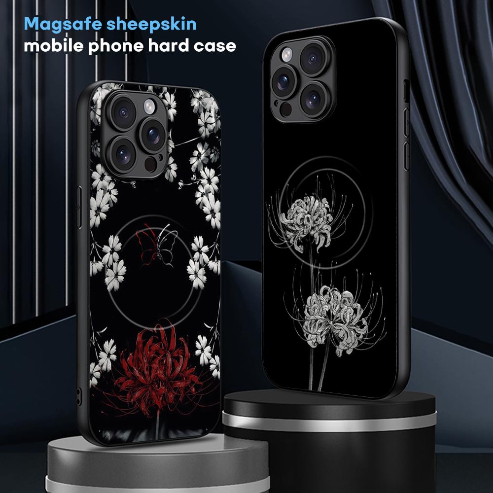 Japan art Red spider lily fashion design Phone Case For iPhone 16 15 14 13 12 11 Plus Pro Max High-end Luxury Magsafe Sheepskin