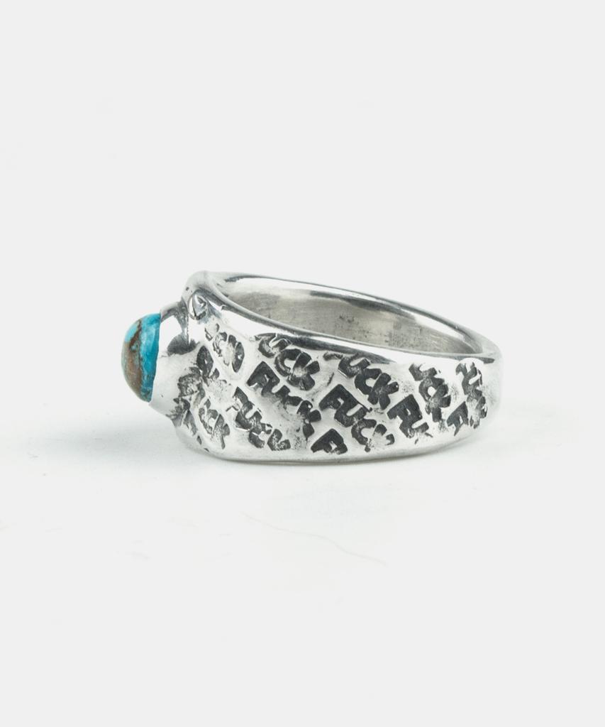 Sheen666 F Pattern Turquoise Silver Ring (B Type)