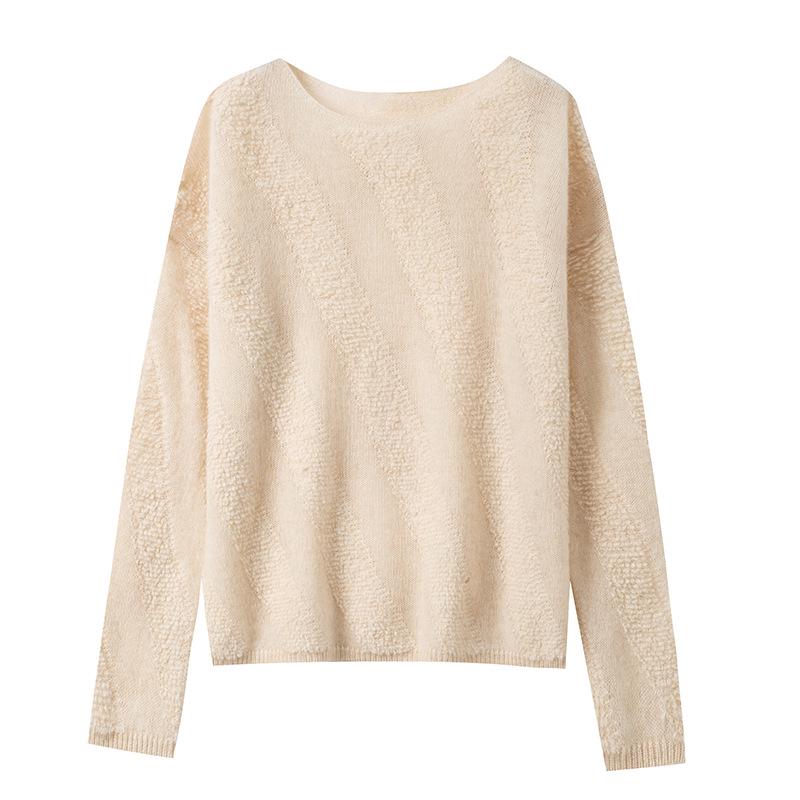 2026 Women’s Autumn/Winter One-Shoulder Striped Cashmere Sweater - Loose Fit Wool Knit Base Layer