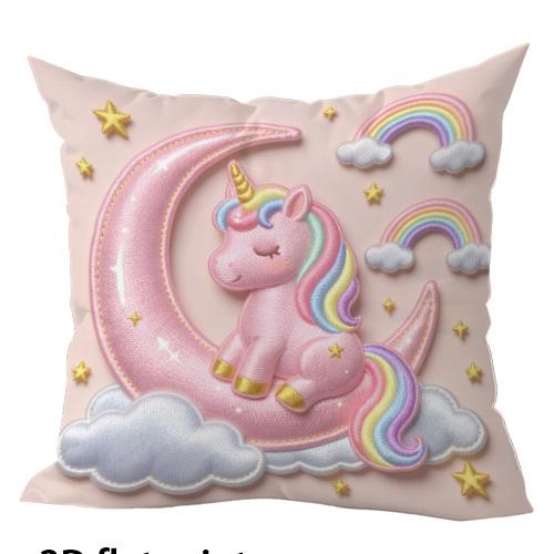 Pink Unicorn Themed 2D Flat Double-Sided Printed Pillow Cover Short Plush Suitable Living Rooms Bedrooms Throw Cushion Cover