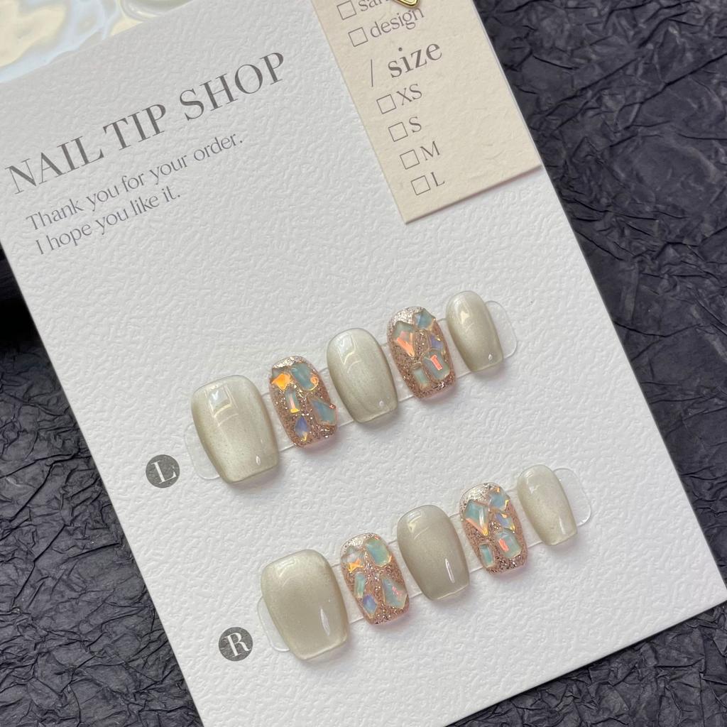 10pcs/set Purely Handmade Wearable Nails Removable Nail Art French Simple False Nails Finished Long and Short Nails