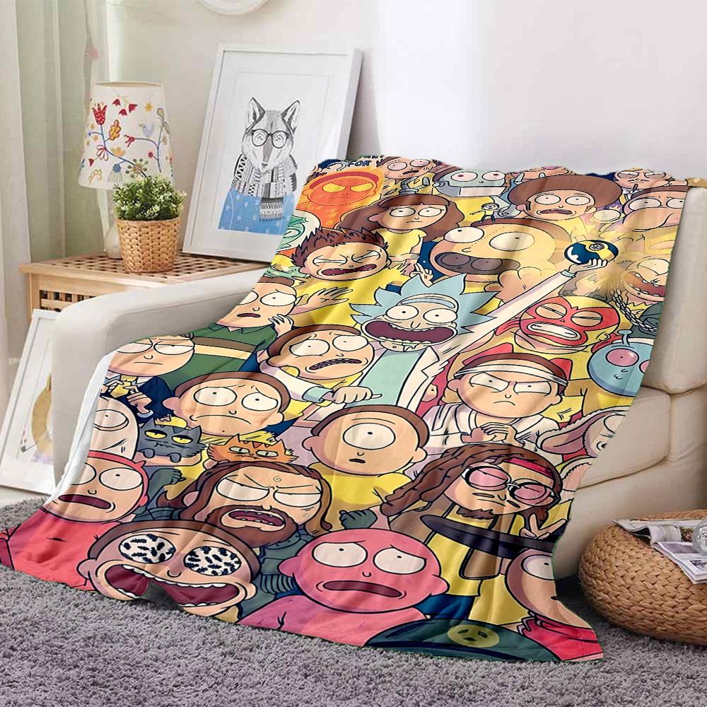 1pc Rick, Morty Cartoon Characters Flannel Throw Blanket Lightweight Soft Warm All Season Blanket for Sofa, Bed, Travel,L1028143