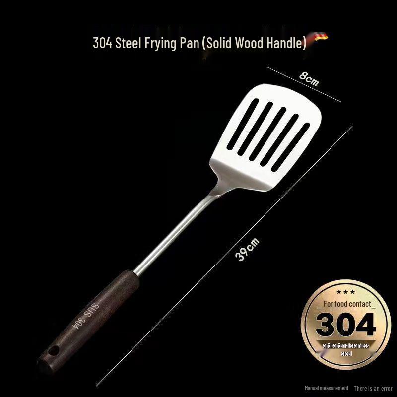 304 Stainless Steel Slotted Spatula Set with Anti-scald Wooden Handle - Thickened for Stir-frying & Cooking.