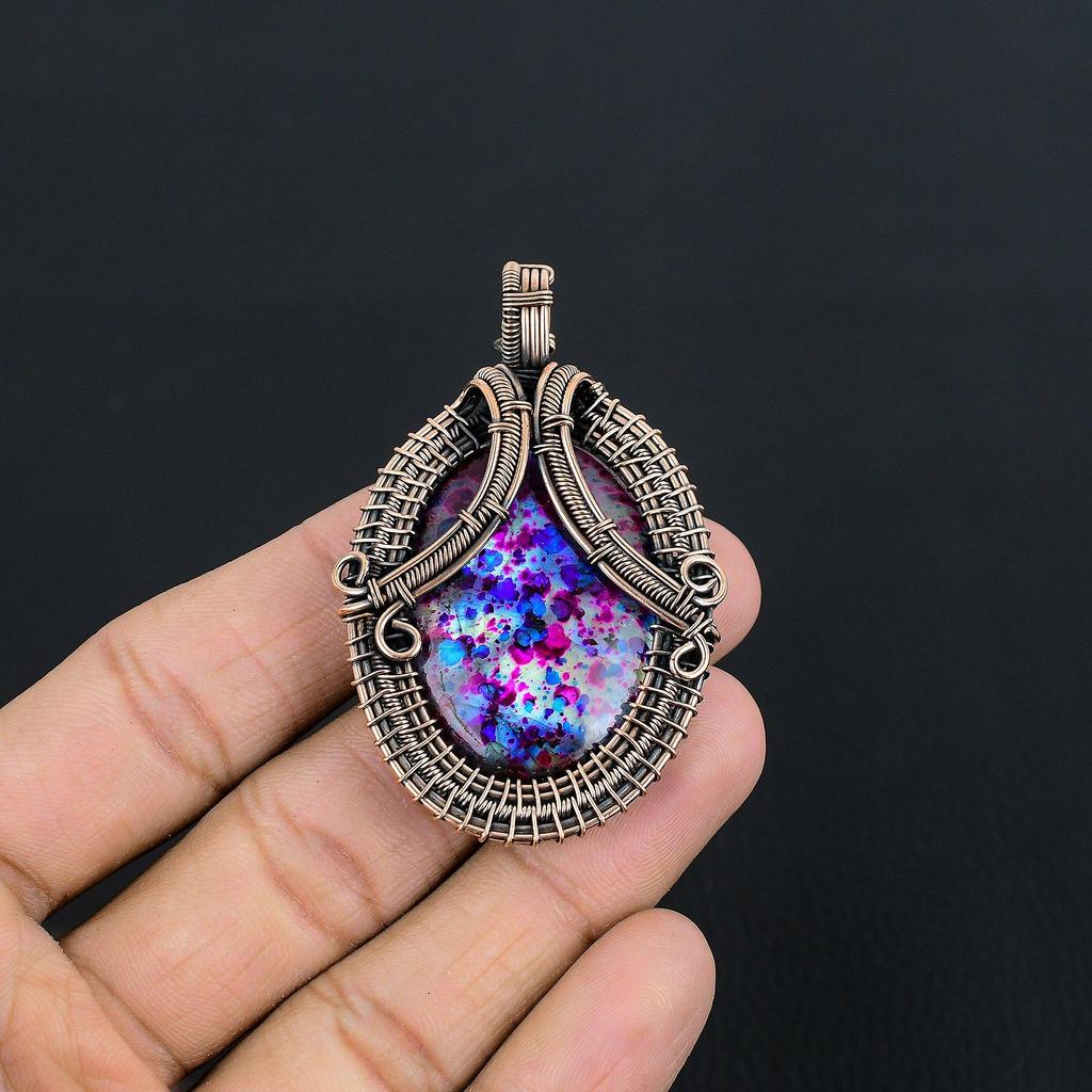 Multi Fire Labradorite Pendant Gemstone Jewelry, 999 Copper Wire Wrapped Pendant, Gift For Women Handmade Pendant
