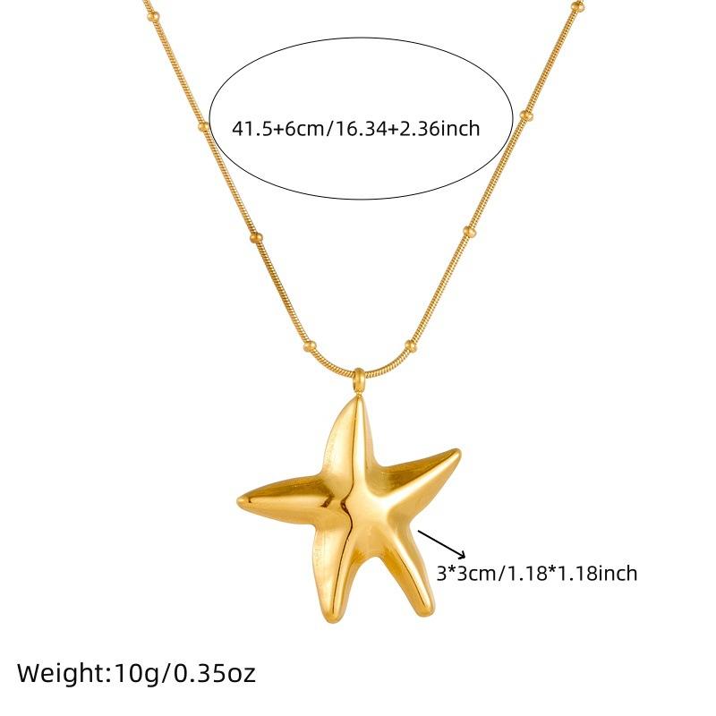 Gold Starfish Pendant Necklace, Dainty Beaded Box Chain Necklace, Chunky Ocean Jewelry for Women Daily Wear Gift