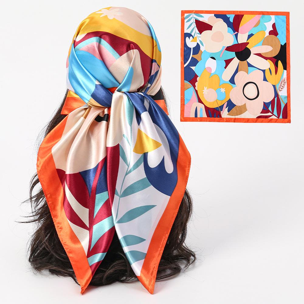 Floral Satin Silk Square Scarf – Versatile Fashion Accessory for Women