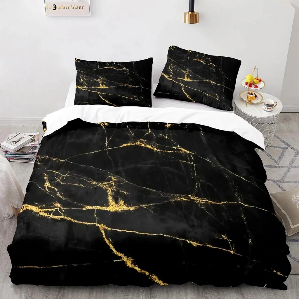 White Gold Abstract Marble Texture Beding Set 3D Printed Suitable for Bedrom Soft with Soft Fabric Duvet Cover Set With Pilowcases Home Textile