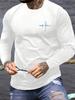 Men's  loose fit comfortable sports and leisure cross letter pattern printed round neck long sleeved T-shirt top
