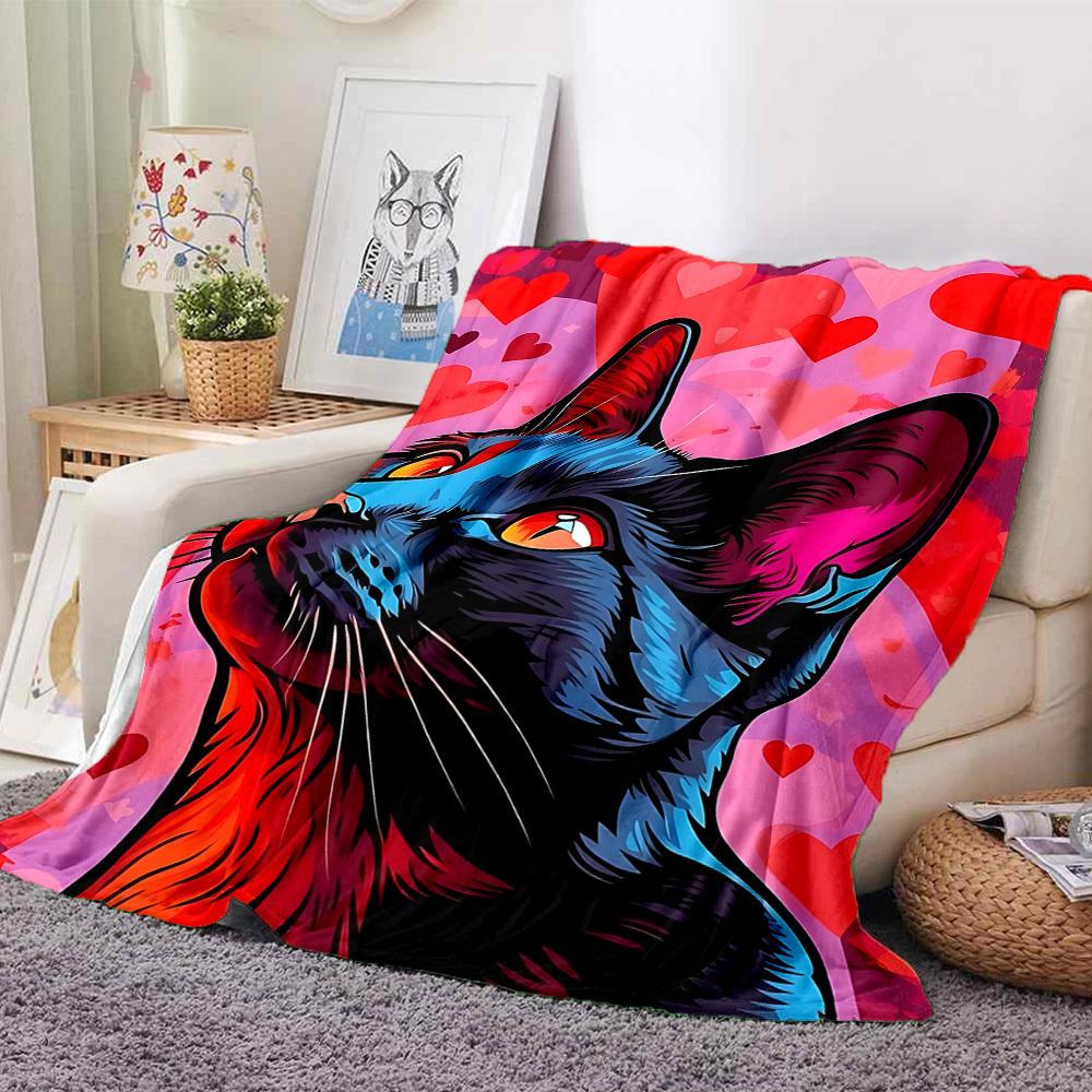 1PC Cat Art Print Blanket, Throw For Sofa, Bed, Travel, Printing Blanket With Soft And Warm Fabric Yy250918150