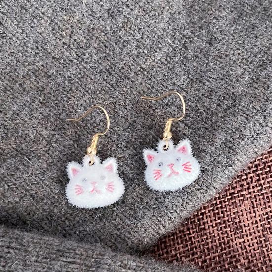 1 Pair Women Earrings Lightweight Flocking Cat Design Drop Earrings