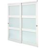 Sliding Closet Door, 1829mm (Double 940mm) x 2032 mm, 3-Lite Frosted Glass Bypass Sliding Doors with Hardware Kit, Solid Wood & MDF Slab with