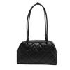 Harujio Quilted Mini Boston Tote Bag, Shoulder Bag, Mini Bag, Women's Quilted, Small, Horizontal Mini Boston Bag, White and Black, Trendy, Y2K,