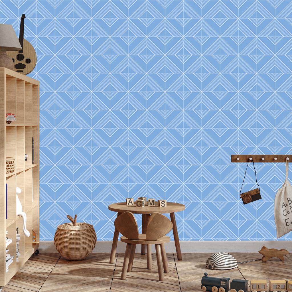 Geometric Rhombus Wallpaper, Azure Background, Azure Center, 50x1000