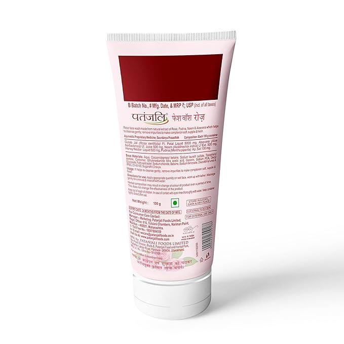 Patanjali Rose Face Wash 100g, Gentle Cleanser Removes Dirt Oil Refreshes Skin Natural Care for All Skin Types