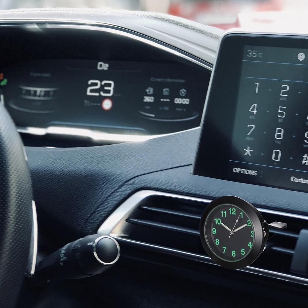 Silver Car Electronic Clock with Glow Hands Mini Air Vent Quartz Timekeeper for Safe Driving Office Desk Study Night Use