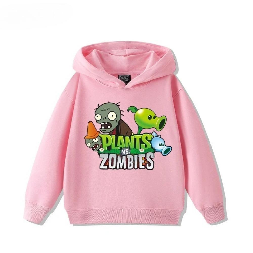 2025 Autumn/Winter New Children's Long Sleeve Top Plant Wars Zombie Printed Street Fashion Boys and Girls Hooded Sports Shirt