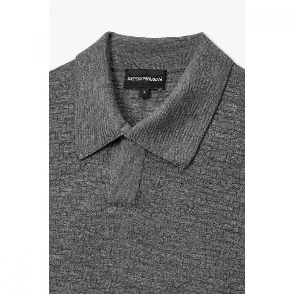 Emporio Armani Men Woven Pattern Open Collar Wool Pullover A516128001