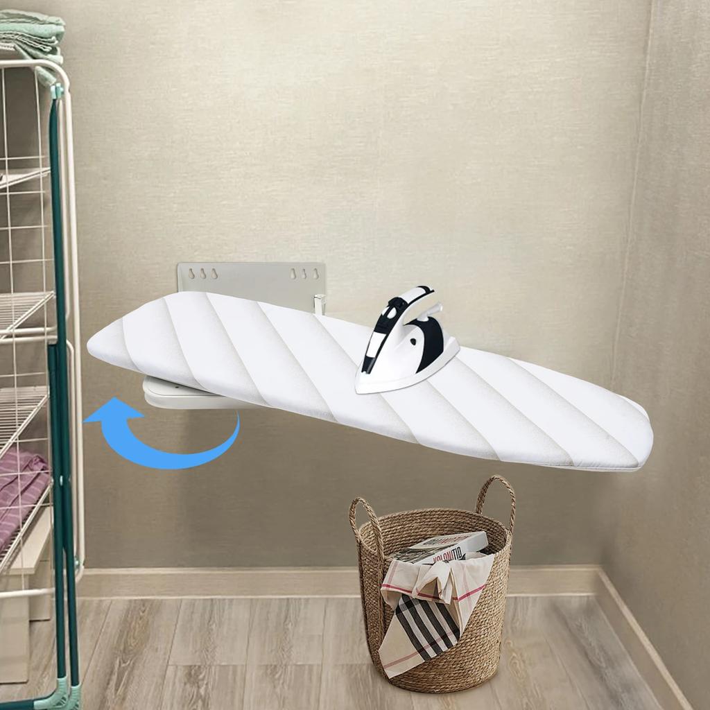 Bymaocar White Folding Ironing Board, Rust-Proof 37.4*7.5iIn Wall Mounted Clothing Storage Board for Households & Laundry Shops