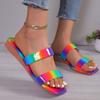 Fashion 2025 Fashion Women's Flat Slippers Summer New Square Head Rainbow Open-toe Soft Sole Anti-slip Wear-resistant Low Heel Shoes
