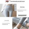 Women's Gray Cotton Skinny Tummy-Control Pants - Slimming, Elastic, Nine-Point Length, High Elasticity, Suitable for Outdoor Wear.