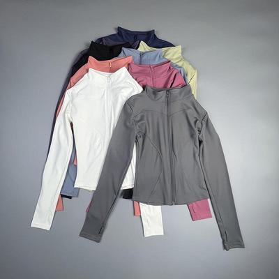 Women's Slim Fit Yoga Jacket - Long Sleeve, Stand Collar, Zipper, for Autumn/Winter Running and Fitness.