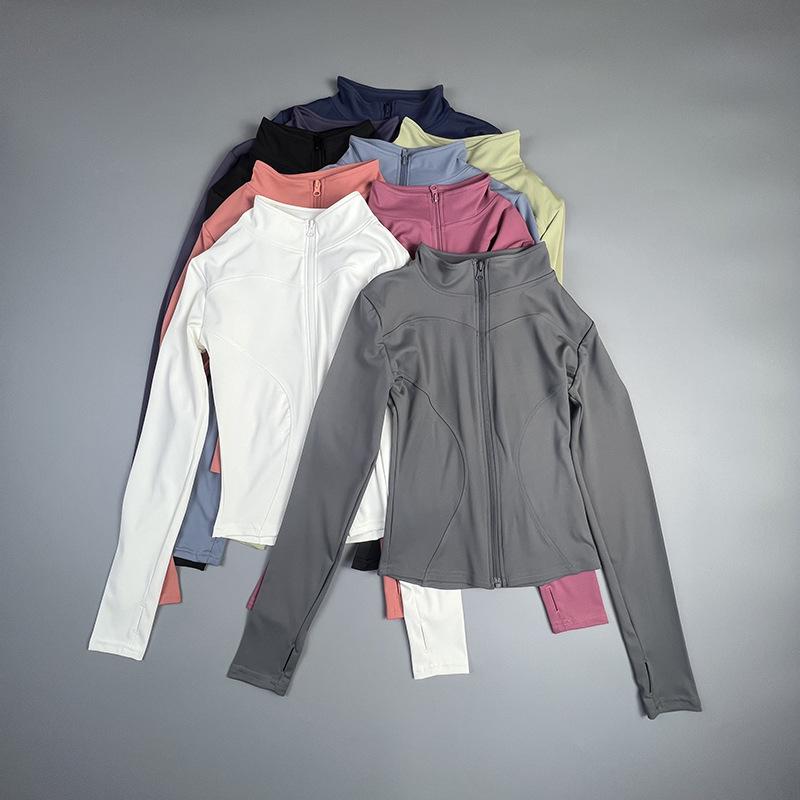 Women's Slim Fit Yoga Jacket - Long Sleeve, Stand Collar, Zipper, for Autumn/Winter Running and Fitness.