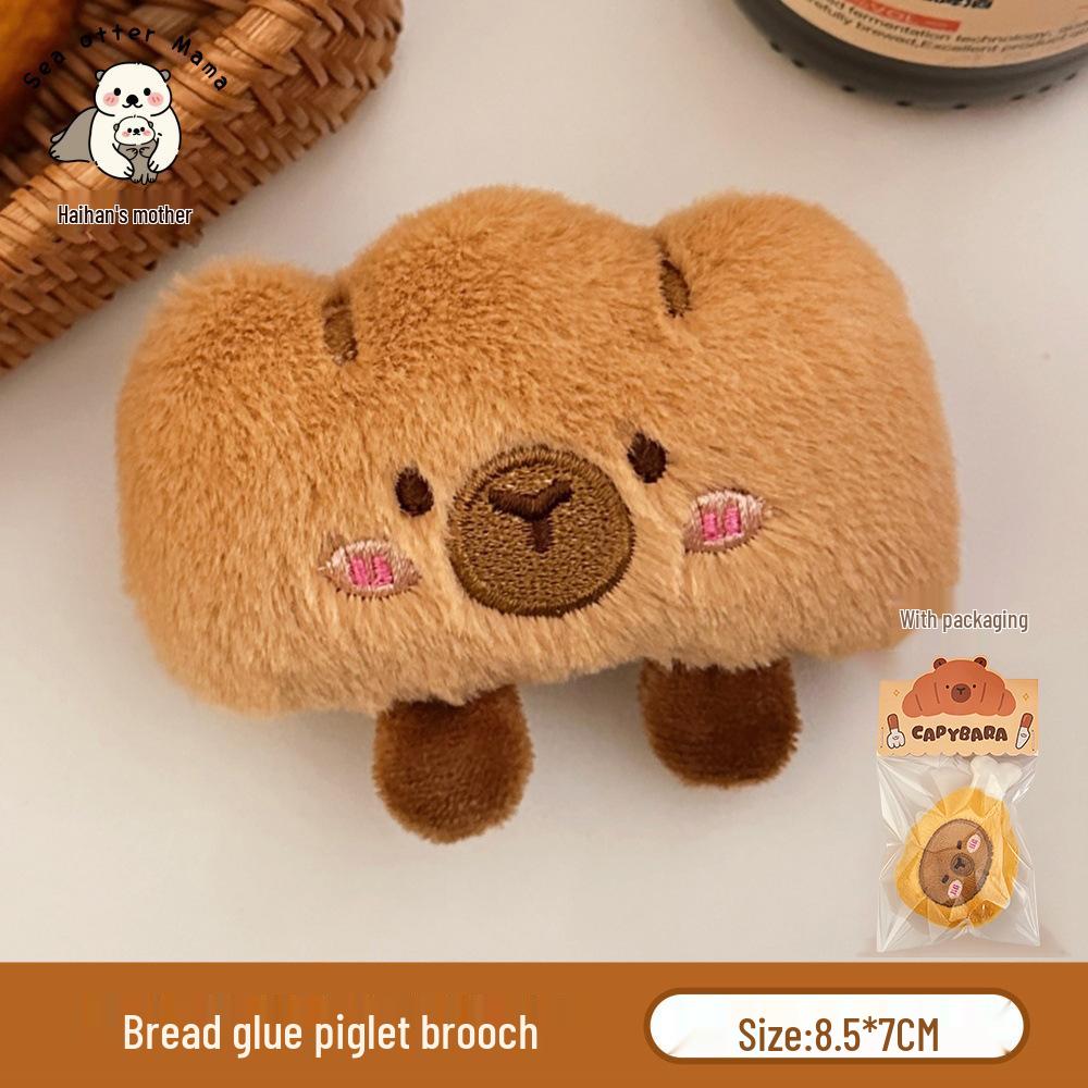 Creative Piggy Bread Capybara Cartoon Brooch Doll Toy Figurine Pin