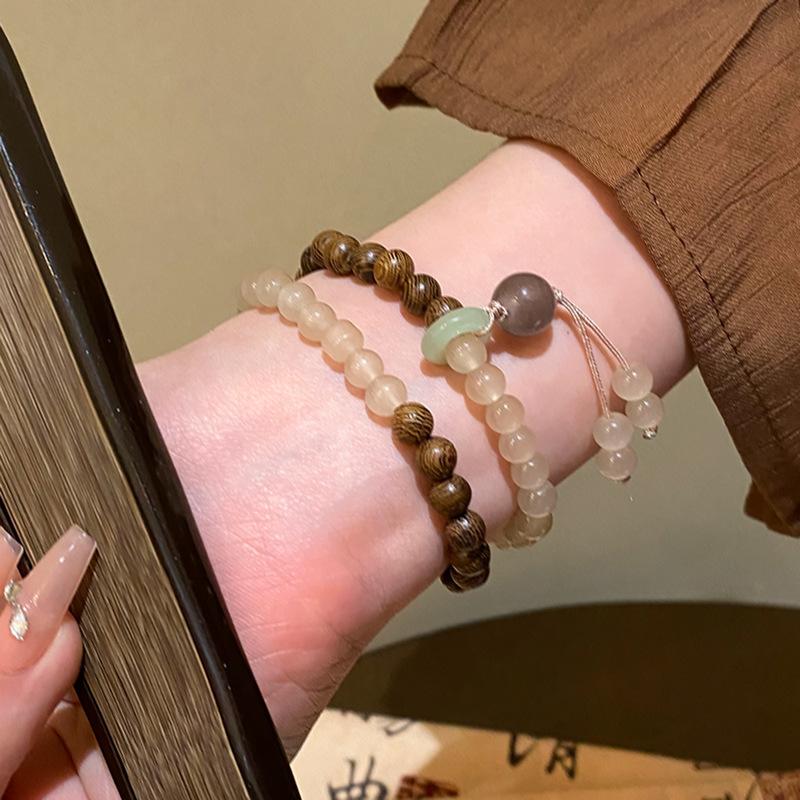 New Chinese Wood Grain Contrasting Color Beaded Bracelet Fashionable Retro Double-layer Temperament Bracelet Unique Jewelry