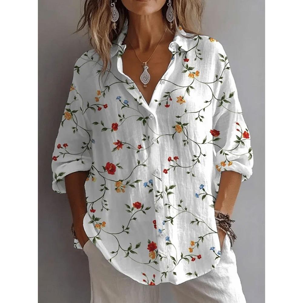 Women's Shirt Floral Graphic Leaves Daily Stylish Casual Long Sleeve Shirt Collar Regular Tops Holiday Buttons Print Summer