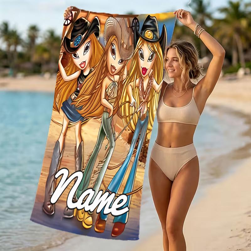 Customizable personalized beach towels Bratz themed designs.Suitable for the beach, yoga, sports;ideal as beach accessories