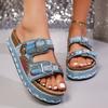 Women's Plus Size Summer Platform Chunky Sole Color Block Rhinestone Double Buckle Cork One Strap Slide Sandals