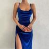2026 Summer Velvet Spaghetti Strap Slim-Fit Slit Evening Dress for Women