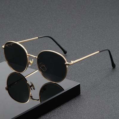 Retro Vintage Round Sunglasses Men Brand Designer Sun Glasses Women Alloy Metal Frame Black Lens Eyewear Driving UV400