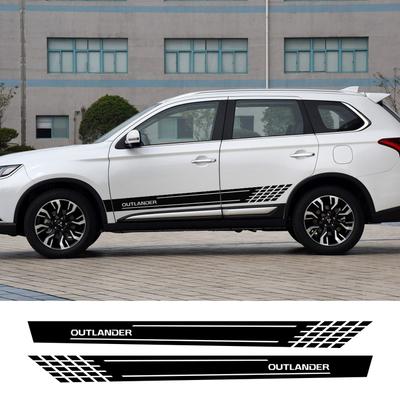 2PCS Car Styling Door Side Skirt Stripes Vinyl Stickers For Mitsubishi Outlander Reflective Auto Decoration Decals Accessories