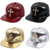 Big Size Crocodile Leatherpattern Baseball Cap Unisex Adjustable Trend Hip Hop Style Cross Skull Flat Brim Duck Tongue Hat