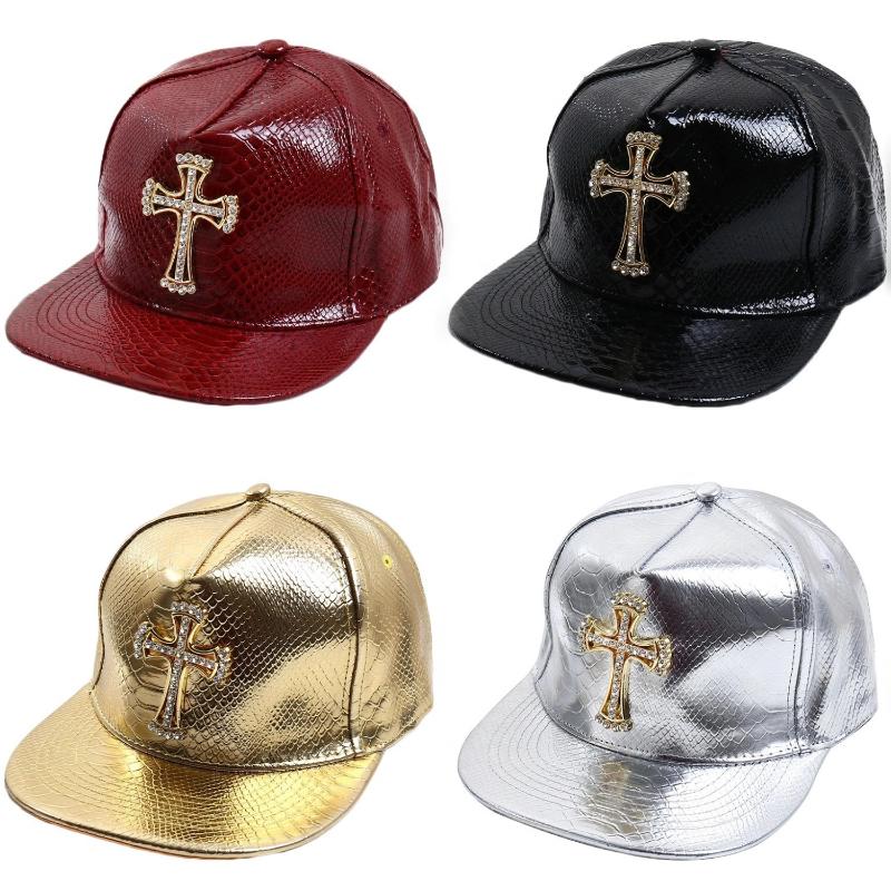 Big Size Crocodile Leatherpattern Baseball Cap Unisex Adjustable Trend Hip Hop Style Cross Skull Flat Brim Duck Tongue Hat