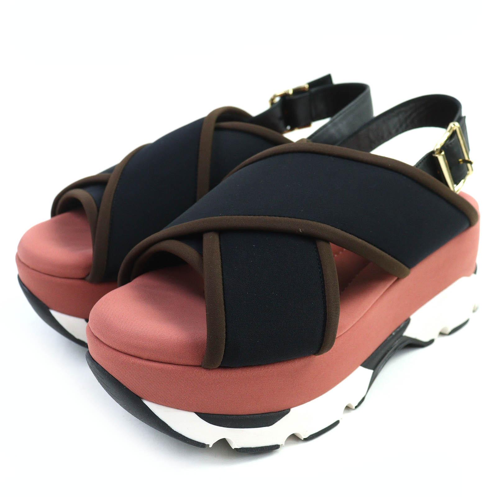 

MARNI Sandals Leather cross strap platform sole Black pink l37 SAMA002708 Used