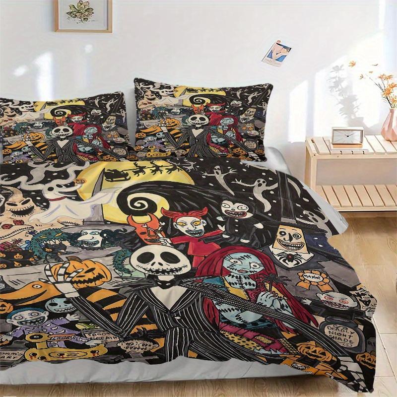 

3pcs The Nightmare Before Christmas Theme Bedding Set, Including 1 Quilt Cover and 2 Pillow Shams, Without Filling, Soft and Comfortable Home Bedroom 135x200cm