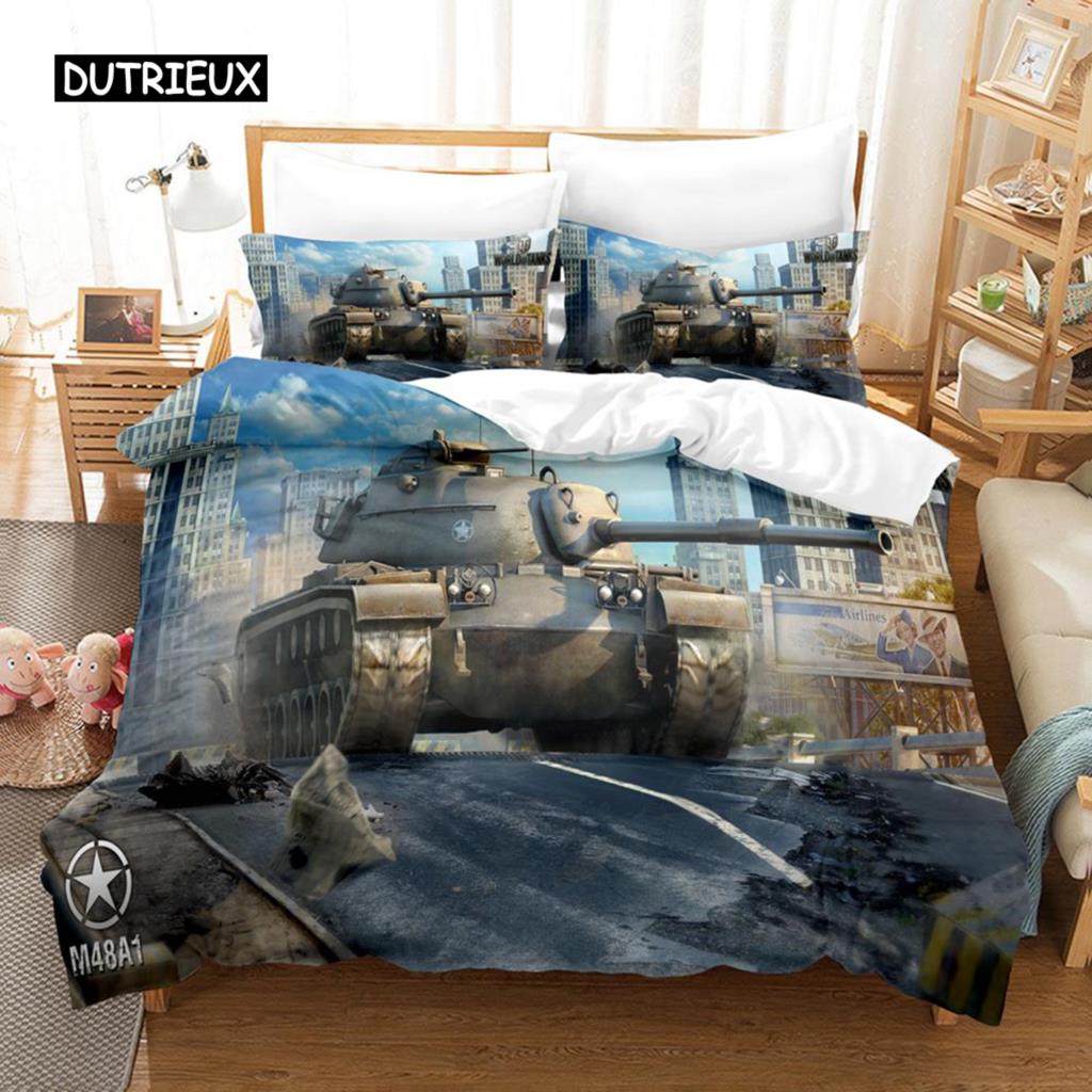Zestaw Poszwy na Kołdrę Tank Rozmiar King Zestaw Pościeli o Tematyce Wojennej Poszwa na Kołdrę Dirt Bike dla Dzieci Chłopców Mężczyzn Wygodna Poszwa na Kołdrę z Mikrofibry