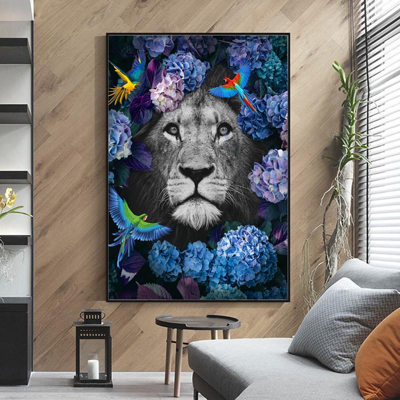 

Лев и тигр цветы холст живопись животные Куадрос постеры и принты скандинавские настенные художественные картины для гостиной домашний декор 21*30cm