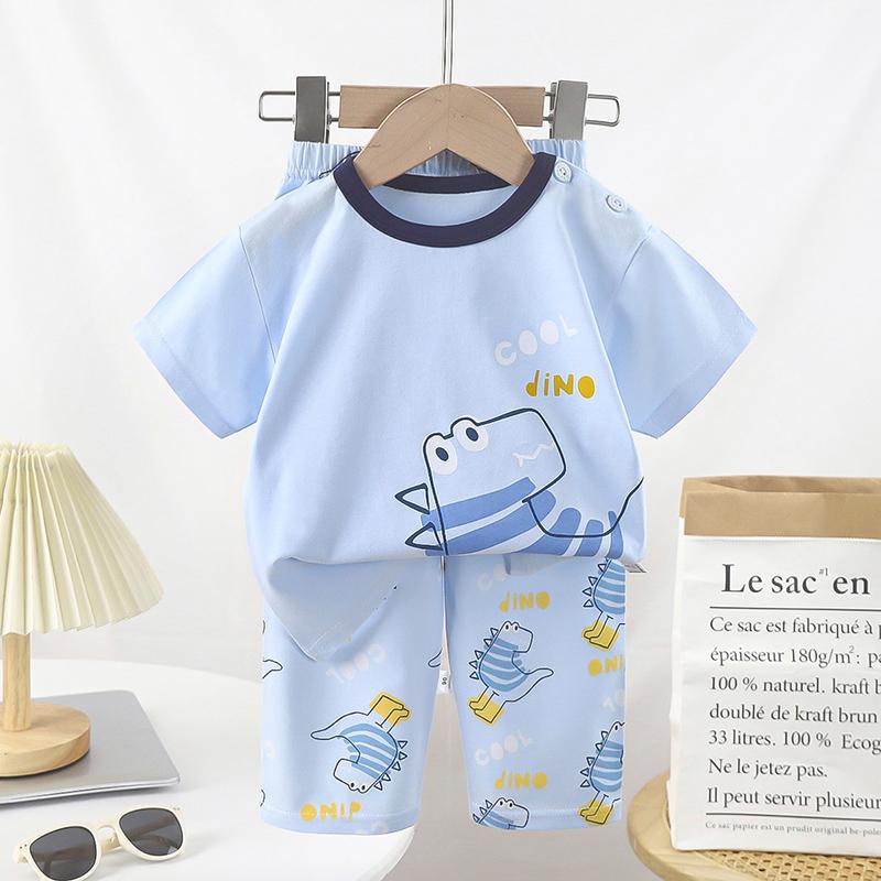 Sommer Kinder Kurzarm O Neck T-shirt Hosen Set Casual Baggy 2 stücke Anzug Baumwolle Cartoon Printes Outfit